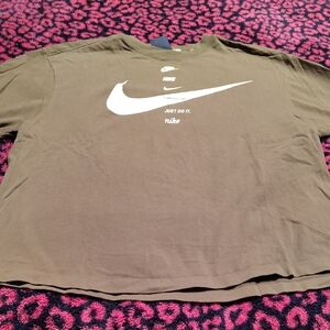 Nike Olive Green Swoosh Graphic Tee with White Logo